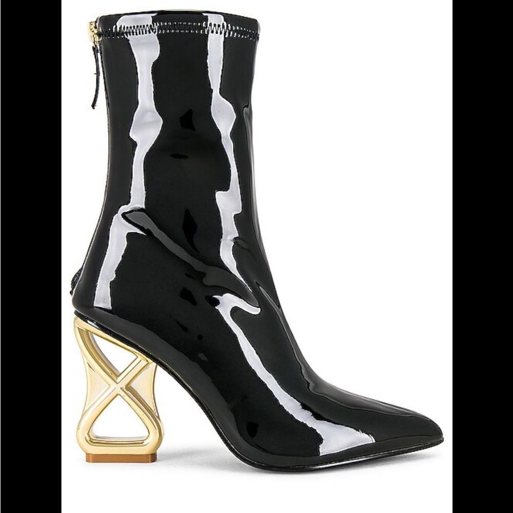 New Steve Madden Londyn black patent shiny leather boot gold heel 9.5